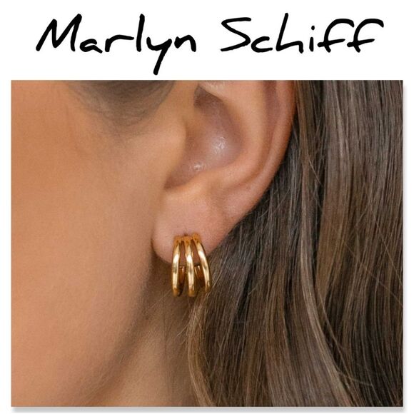 New Marlyn Schiff Triple Hoop Earrings - Available In Gold And Silver - Picture 1 of 10